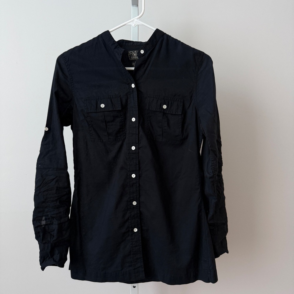 Lucky Brand Cotton Office Siren Academia Clean Utility Button Top S Black